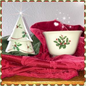 VTG LENOX Holiday “Holly Berry” Dimensions Collection Fine Ivory Porcelain